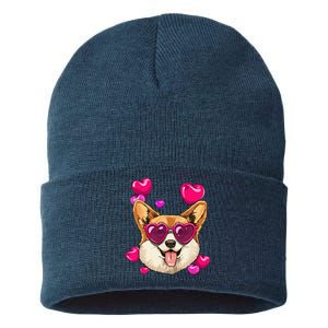 Valentines Day Corgi Heart Couples Love Day Corgi Dog Lover Sustainable Knit Beanie