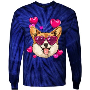 Valentines Day Corgi Heart Couples Love Day Corgi Dog Lover Tie-Dye Long Sleeve Shirt