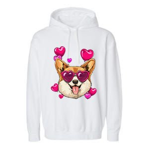 Valentines Day Corgi Heart Couples Love Day Corgi Dog Lover Garment-Dyed Fleece Hoodie