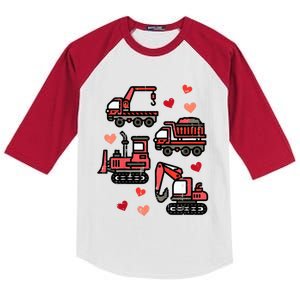 Valentines Day Construction Trucks Funny Kids Colorblock Raglan Jersey