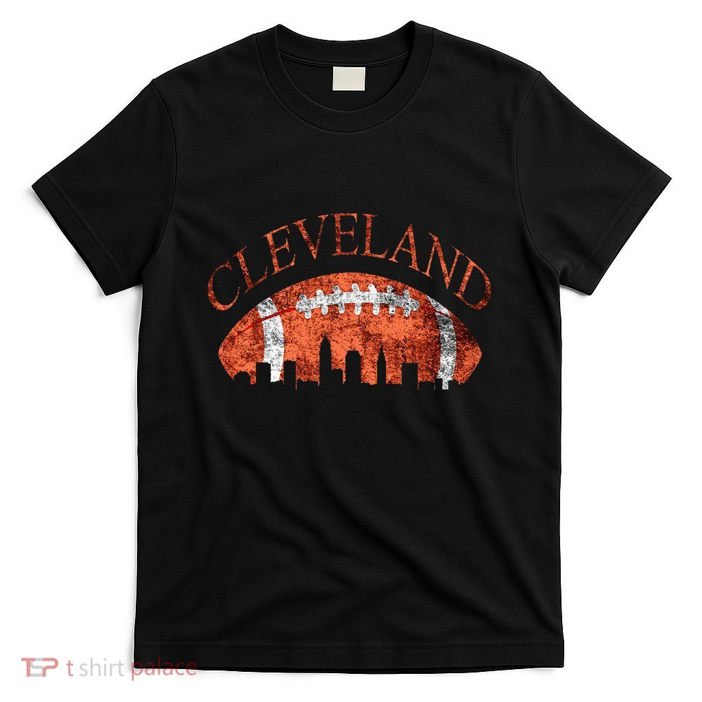 Vintage Downtown Cleveland Ohio Skyline Football Gift T-Shirt