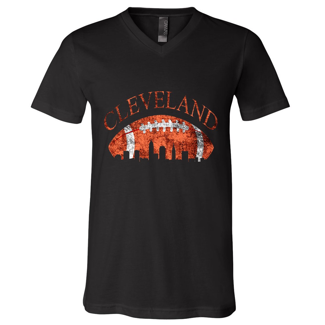 Vintage Downtown Cleveland Ohio Skyline Football Gift V-Neck T-Shirt