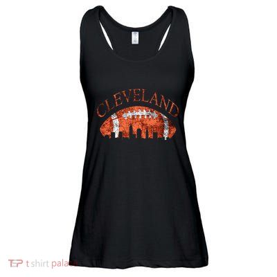 Vintage Downtown Cleveland Ohio Skyline Football Gift Ladies Essential Flowy Tank