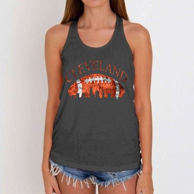 Vintage Downtown Cleveland Ohio Skyline Football Gift Women's Knotted Racerback Tank