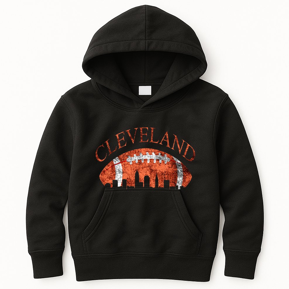 Vintage Downtown Cleveland Ohio Skyline Football Gift Kids Hoodie