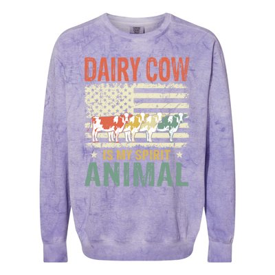 Vintage Dairy Cow Spirit Animal Lover Retro Us American Flag Meaningful Gift Colorblast Crewneck Sweatshirt