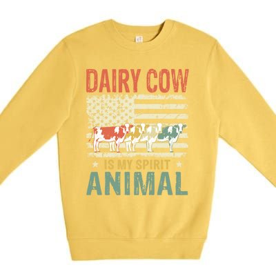 Vintage Dairy Cow Spirit Animal Lover Retro Us American Flag Meaningful Gift Premium Crewneck Sweatshirt