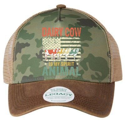 Vintage Dairy Cow Spirit Animal Lover Retro Us American Flag Meaningful Gift Legacy Tie Dye Trucker Hat