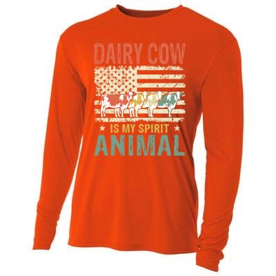 Vintage Dairy Cow Spirit Animal Lover Retro Us American Flag Meaningful Gift Cooling Performance Long Sleeve Crew