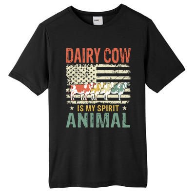 Vintage Dairy Cow Spirit Animal Lover Retro Us American Flag Meaningful Gift Tall Fusion ChromaSoft Performance T-Shirt