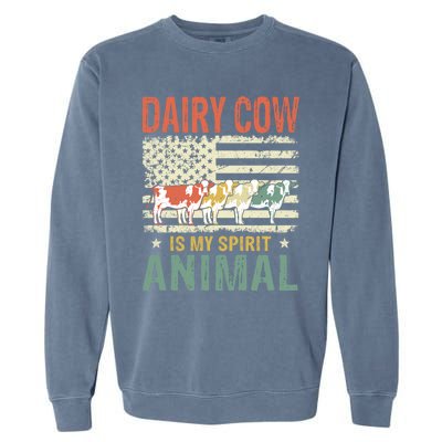 Vintage Dairy Cow Spirit Animal Lover Retro Us American Flag Meaningful Gift Garment-Dyed Sweatshirt