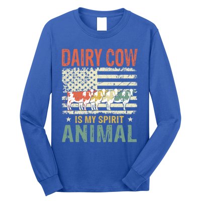 Vintage Dairy Cow Spirit Animal Lover Retro Us American Flag Meaningful Gift Long Sleeve Shirt