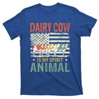 Vintage Dairy Cow Spirit Animal Lover Retro Us American Flag Meaningful Gift T-Shirt