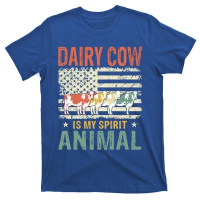 Vintage Dairy Cow Spirit Animal Lover Retro Us American Flag Meaningful Gift T-Shirt