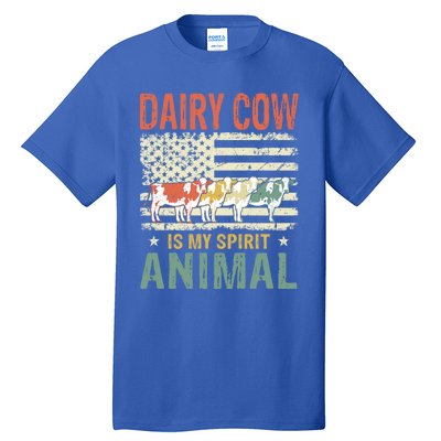 Vintage Dairy Cow Spirit Animal Lover Retro Us American Flag Meaningful Gift Tall T-Shirt