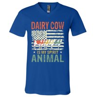 Vintage Dairy Cow Spirit Animal Lover Retro Us American Flag Meaningful Gift V-Neck T-Shirt