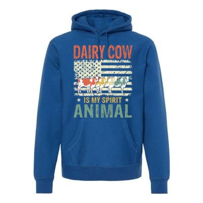 Vintage Dairy Cow Spirit Animal Lover Retro Us American Flag Meaningful Gift Premium Hoodie