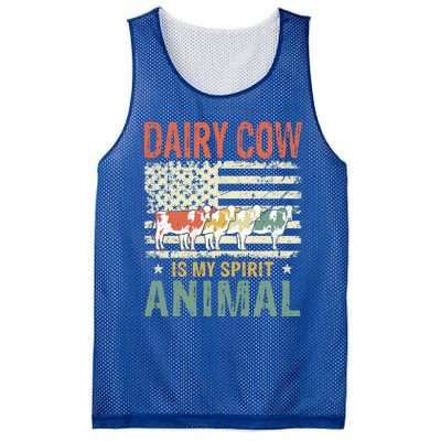 Vintage Dairy Cow Spirit Animal Lover Retro Us American Flag Meaningful Gift Mesh Reversible Basketball Jersey Tank