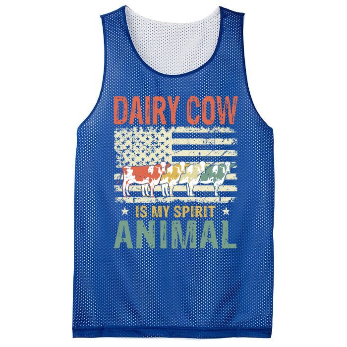 Vintage Dairy Cow Spirit Animal Lover Retro Us American Flag Meaningful Gift Mesh Reversible Basketball Jersey Tank