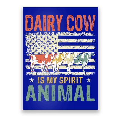 Vintage Dairy Cow Spirit Animal Lover Retro Us American Flag Meaningful Gift Poster