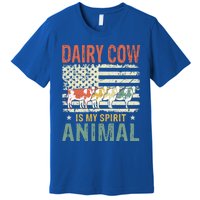 Vintage Dairy Cow Spirit Animal Lover Retro Us American Flag Meaningful Gift Premium T-Shirt