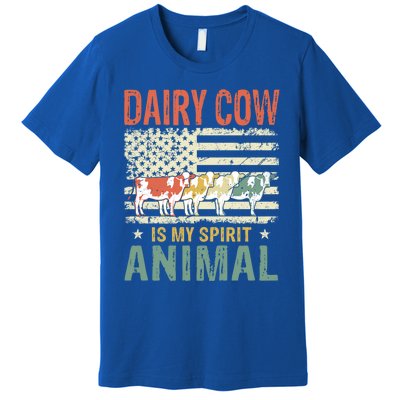 Vintage Dairy Cow Spirit Animal Lover Retro Us American Flag Meaningful Gift Premium T-Shirt