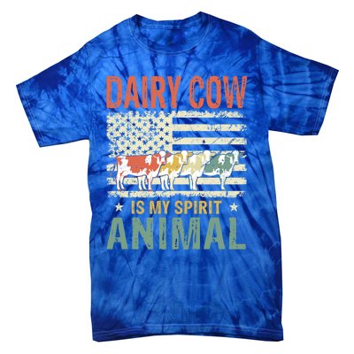 Vintage Dairy Cow Spirit Animal Lover Retro Us American Flag Meaningful Gift Tie-Dye T-Shirt