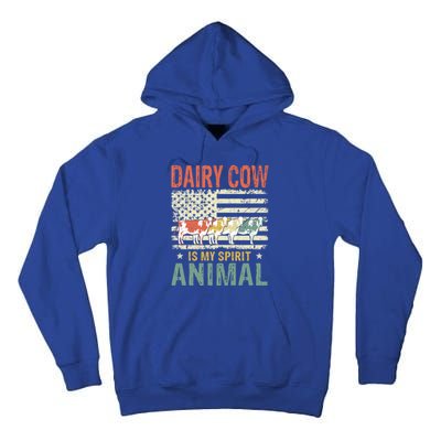 Vintage Dairy Cow Spirit Animal Lover Retro Us American Flag Meaningful Gift Tall Hoodie