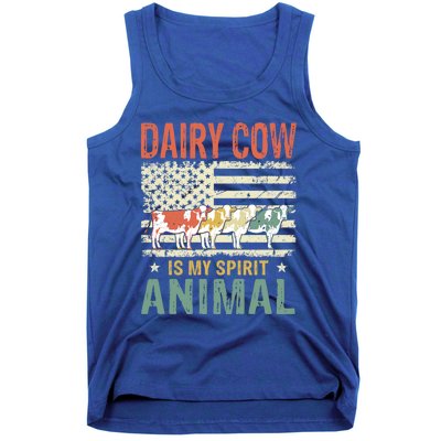 Vintage Dairy Cow Spirit Animal Lover Retro Us American Flag Meaningful Gift Tank Top