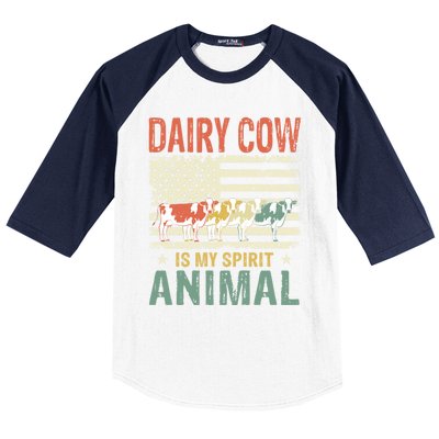 Vintage Dairy Cow Spirit Animal Lover Retro Us American Flag Meaningful Gift Baseball Sleeve Shirt