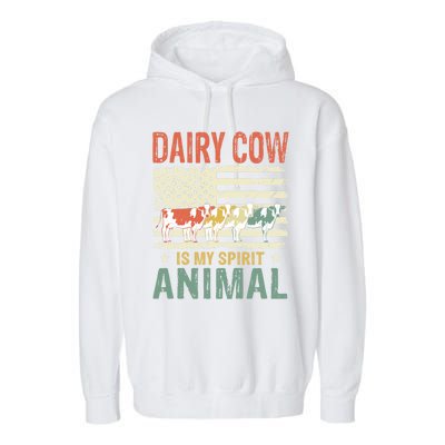 Vintage Dairy Cow Spirit Animal Lover Retro Us American Flag Meaningful Gift Garment-Dyed Fleece Hoodie