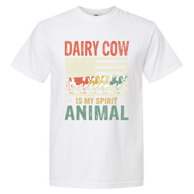 Vintage Dairy Cow Spirit Animal Lover Retro Us American Flag Meaningful Gift Garment-Dyed Heavyweight T-Shirt