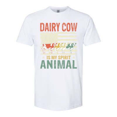 Vintage Dairy Cow Spirit Animal Lover Retro Us American Flag Meaningful Gift Softstyle CVC T-Shirt