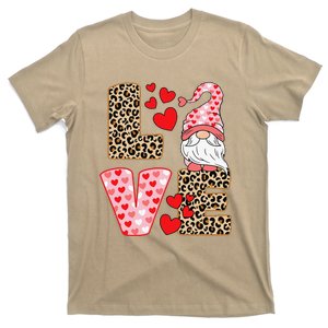 Valentines Day Cute Love Heart Gnome Leopard Cheetah Print T-Shirt