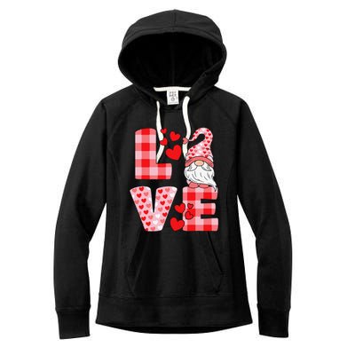 Valentines Day Cute Love Heart Gnome Pink Buffalo Plaid Women's Fleece Hoodie