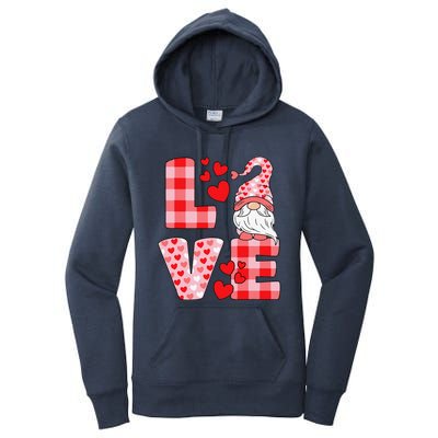 Valentines Day Cute Love Heart Gnome Pink Buffalo Plaid Women's Pullover Hoodie