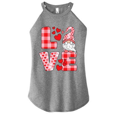 Valentines Day Cute Love Heart Gnome Pink Buffalo Plaid Women’s Perfect Tri Rocker Tank