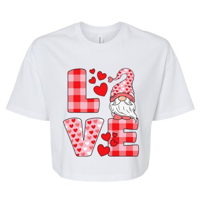 Valentines Day Cute Love Heart Gnome Pink Buffalo Plaid Bella+Canvas Jersey Crop Tee