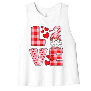 Valentines Day Cute Love Heart Gnome Pink Buffalo Plaid Women's Racerback Cropped Tank