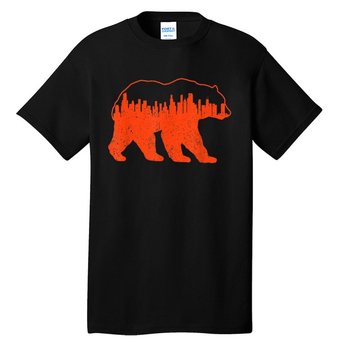 Vintage Downtown Chicago City Skyline Walking Bear Novelty Tall T-Shirt