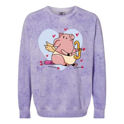 Valentine’s Day Cupid Pig Friend Friend Gift Colorblast Crewneck Sweatshirt