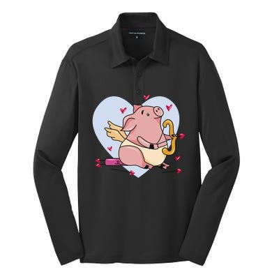 Valentine’s Day Cupid Pig Friend Friend Gift Silk Touch Performance Long Sleeve Polo