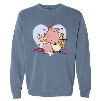 Valentine’s Day Cupid Pig Friend Friend Gift Garment-Dyed Sweatshirt