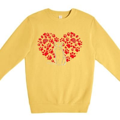 Valentines Day Cat Lover Heart Paw Gifts Cat Dad Mom Premium Crewneck Sweatshirt