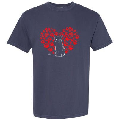 Valentines Day Cat Lover Heart Paw Gifts Cat Dad Mom Garment-Dyed Heavyweight T-Shirt