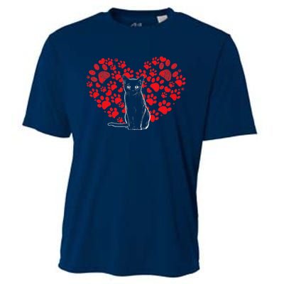 Valentines Day Cat Lover Heart Paw Gifts Cat Dad Mom Cooling Performance Crew T-Shirt