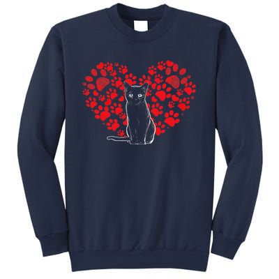 Valentines Day Cat Lover Heart Paw Gifts Cat Dad Mom Sweatshirt