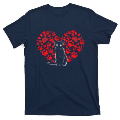 Valentines Day Cat Lover Heart Paw Gifts Cat Dad Mom T-Shirt