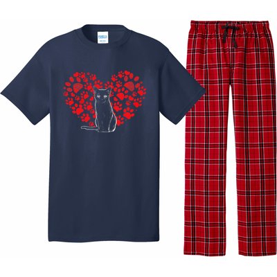 Valentines Day Cat Lover Heart Paw Gifts Cat Dad Mom Pajama Set