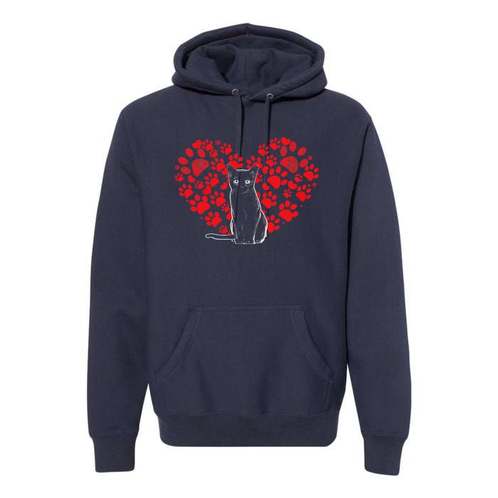 Valentines Day Cat Lover Heart Paw Gifts Cat Dad Mom Premium Hoodie